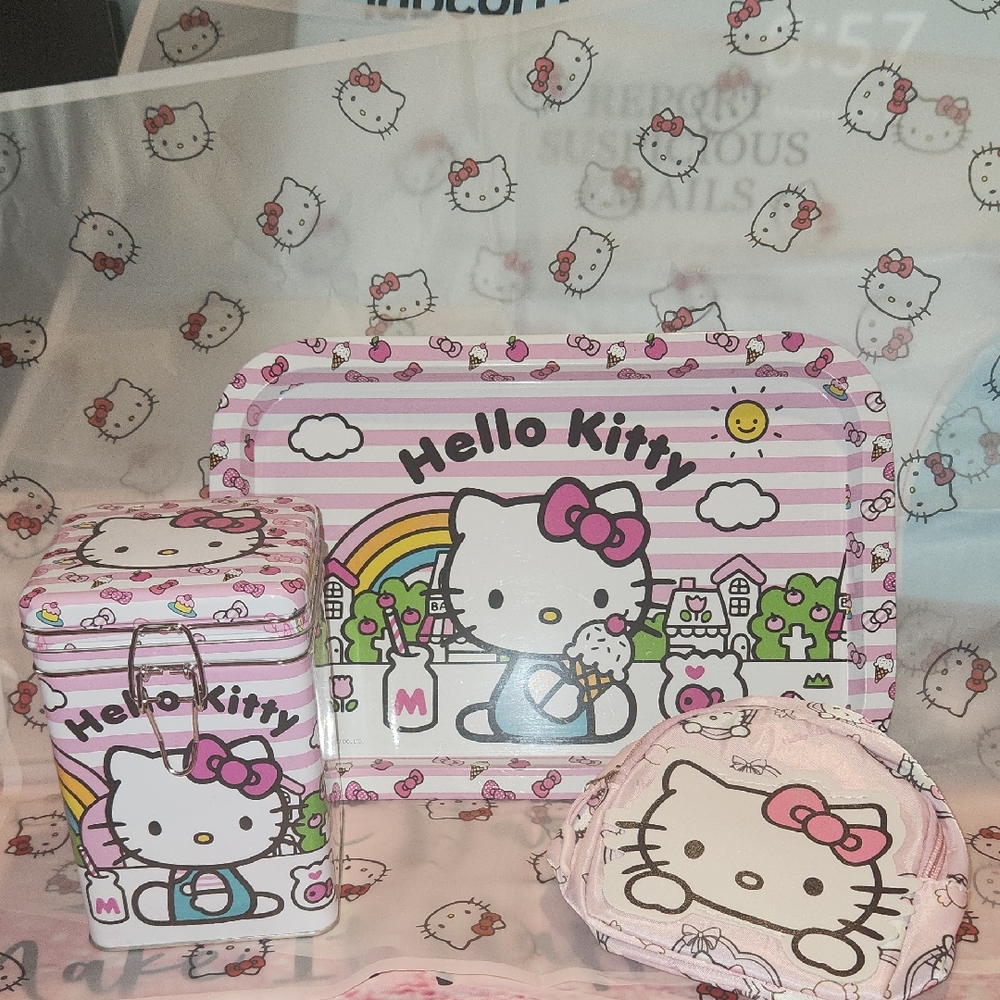 Hello Kitty Striped Pink and White Kids Bag Set